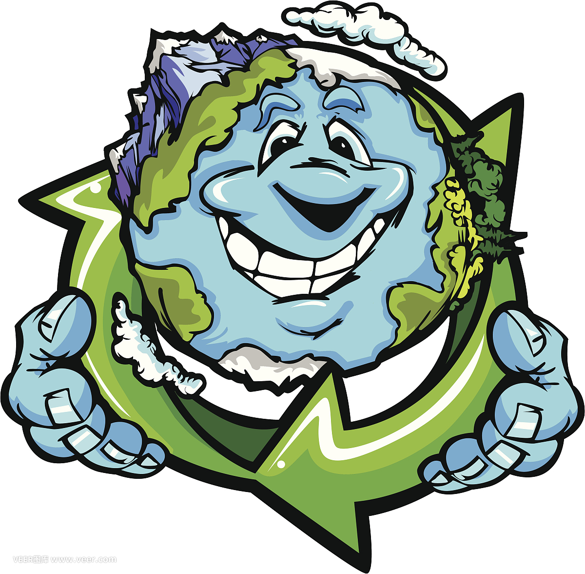 快樂(lè)的行星地球持有回收符號(hào)矢量卡通